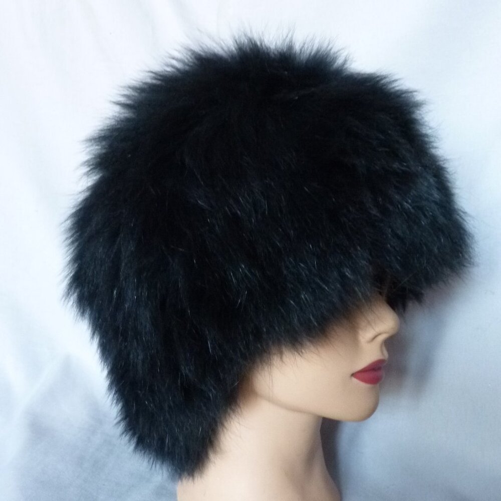 Surell black fox fur hat OS